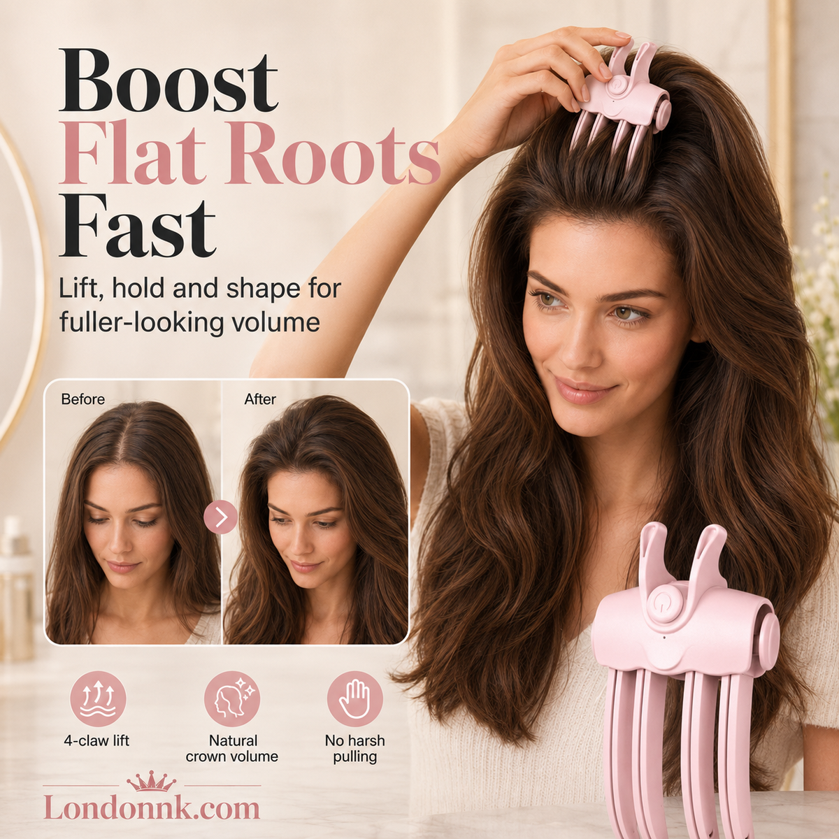 💇 Wireless Heated Volumizing Root Lift Clip, Portable Travel Hair Styling Tool for Flat Fine Hair
