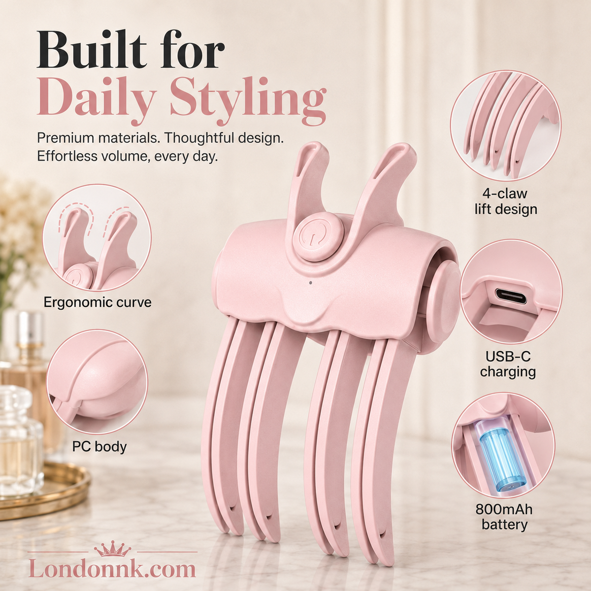 💇 Wireless Heated Volumizing Root Lift Clip, Portable Travel Hair Styling Tool for Flat Fine Hair