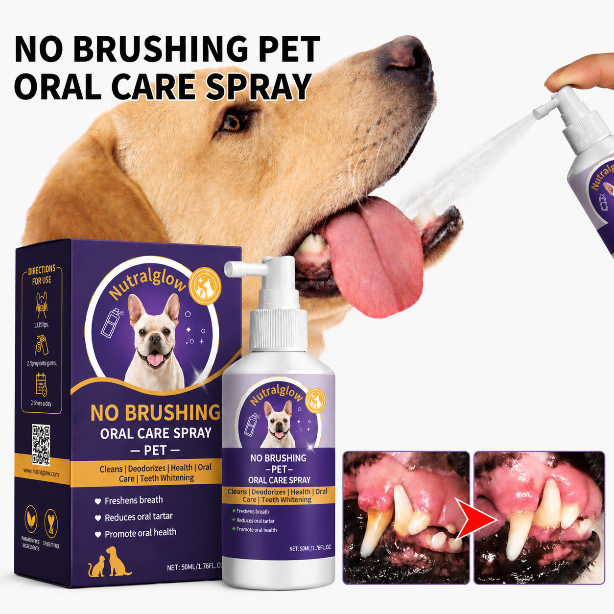 Fresher Dog Breath in Seconds — No Toothbrush Required.